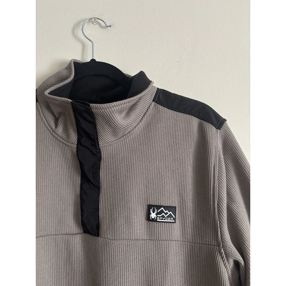 Spyder Mens Medium 1/4 T Snap Pullover‎ Jacket Taupe Black Winter Outdoor Ski